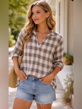 A Shirt Thing 100% Cotton Plaid Blouse Top small